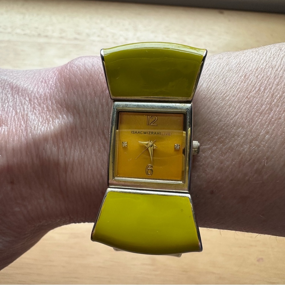 Isaac Mizrahi Live Yellow Enamal Bow Bangle Watch